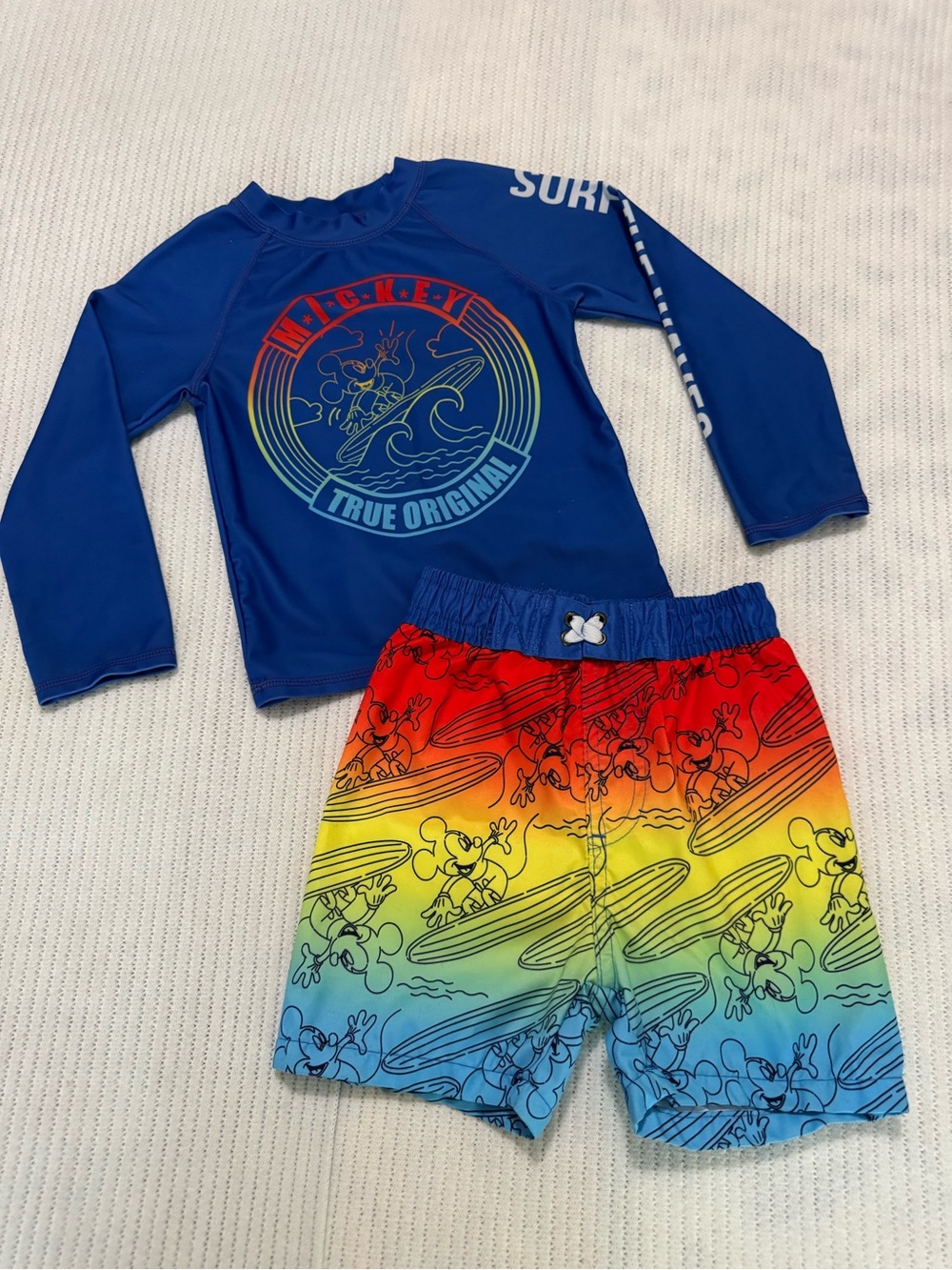 Disney Junior Mickey Mouse Boys 3T Swimsuit Set - Blue Rash Guard & Ombre Trunks